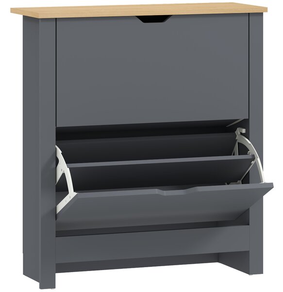 HOMCOM Slim Shoe Cabinet, Narrow Shoe Cupboard with 2 Flip Drawers, Adjustable Shelves for 12 Pairs of Shoes, Charcoal Grey