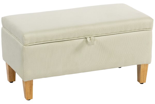 HOMCOM 30L Linen Storage Ottoman Padded Footstool with Rubberwood Legs for Storage Box, Bed End, Shoe Bench, Seating, Beige