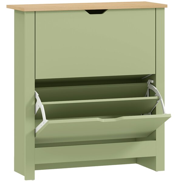 HOMCOM Slim Shoe Cabinet, Narrow Shoe Cupboard with 2 Flip Drawers, Adjustable Shelves for 12 Pairs of Shoes, Green