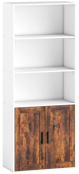 HOMCOM 5-Tier Bookcase with Adjustable Shelf - Rustic Brown