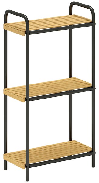 HOMCOM 3-Tier Bamboo Bathroom Storage Shelf, Freestanding Narrow Shelving Unit with Slatted Shelves for Kitchen Bathroom Living Room, 41.5 x 21.5 x 77.5 cm, Natural and Black
