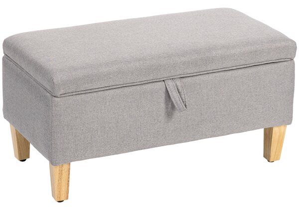 HOMCOM 30L Linen Storage Ottoman Padded Footstool with Rubberwood Legs for Storage Box, Bed End, Shoe Bench, Seating, Light Grey
