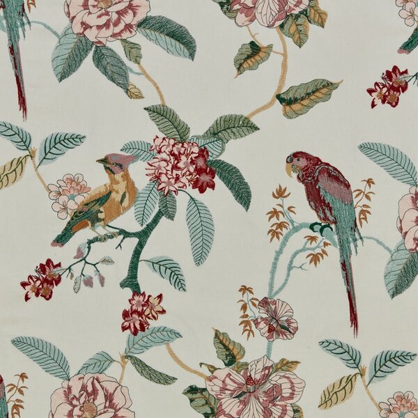Birds of Paradise Embroidered Curtain Fabric Damson