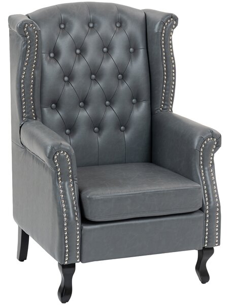 HOMCOM Wingback Accent Chair Tufted Chesterfield-style Armchair with Nail Head Trim for Living Room Bedroom Grey