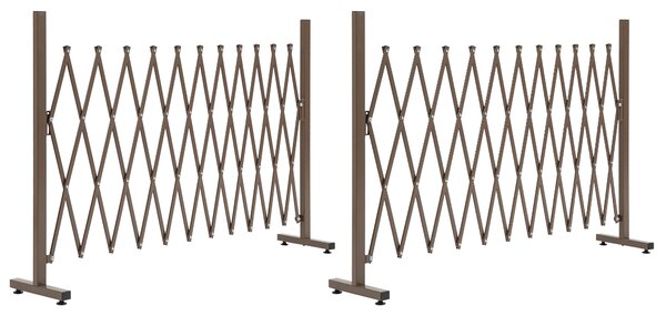 Outsunny Set of 2 Expanding Garden Fencc, Aluminium Freestanding Foldable Picket Fence, 300cmx103.5 cm, Dark Brown