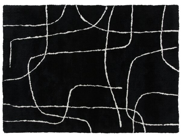 HOMCOM Modern Fluffy Area Rug, Geometric Pattern Washable Rug, Soft High Pile Floor Carpet for Living Room, Bedroom, Dining Room, Home Office, 170 x 120 cm, Black