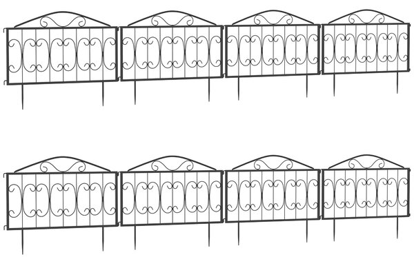 Outsunny Decorative Garden Fencing, 8PCs Outdoor Picket Fence Panels, Rustproof Metal Wire Landscape Flower Bed Border Edging Animal Barrier, Black