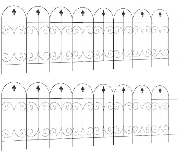 Outsunny Decorative Garden Fencing, 16PCs 44in x 25ft Outdoor Picket Fence Panels, Rustproof Metal Wire Landscape Flower Bed Border Edging, Black