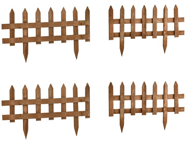 Outsunny Pack of 24 Wooden Border Fences, Garden Fixed Picket Fence for Lawn Edging, Flowerbed, 60L x 1D x 34H cm, Brown