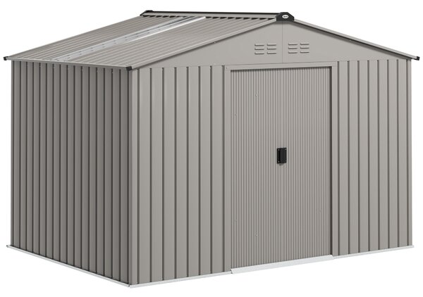 Outsunny Garden Storage Shed, Metal Outdoor Storage Shed House with Foundation Kit, Ventilation, Doors, 9 x 6FT, Grey