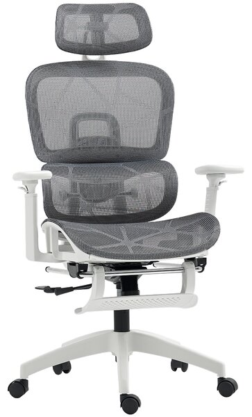 HOMCOM Multi-Adjustable Mesh Office Chair - Grey and White