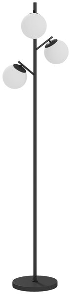 HOMCOM 3-Light Tree Floor Lamps for Living Room, Modern Standing Lamp for Bedroom with Globe Lampshade, Steel Base, Bulb not Included, Black