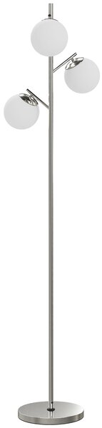 HOMCOM 3-Light Tree Floor Lamps for Living Room, Modern Standing Lamp for Bedroom with Globe Lampshade, 3000K/4000K/6000K Colour Temperatures, Steel Base, Silver Tone