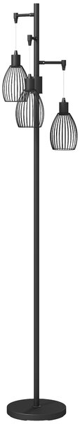 HOMCOM 3-Light LED Floor Lamp, 170cm Industrial Dimmable Standing Lamp with Steel Wire Cage Lampshades, 2700K for Living Room, Bedroom, Dining Room, Study, Black