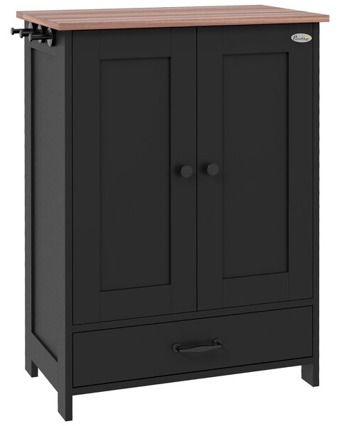 PawHut Pet Feeding Station with Raised Dog Bowls, Adjustable Panel, Hooks, Black