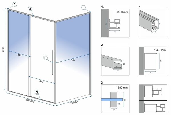 Shower enclosure Rea SOLAR BLACK MAT 100x80