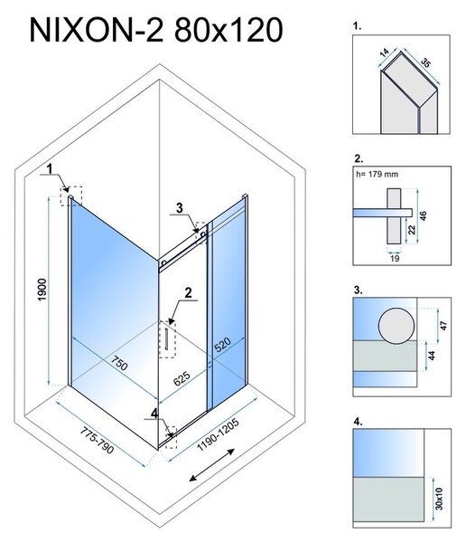 Shower enclosure Rea Nixon 120x80