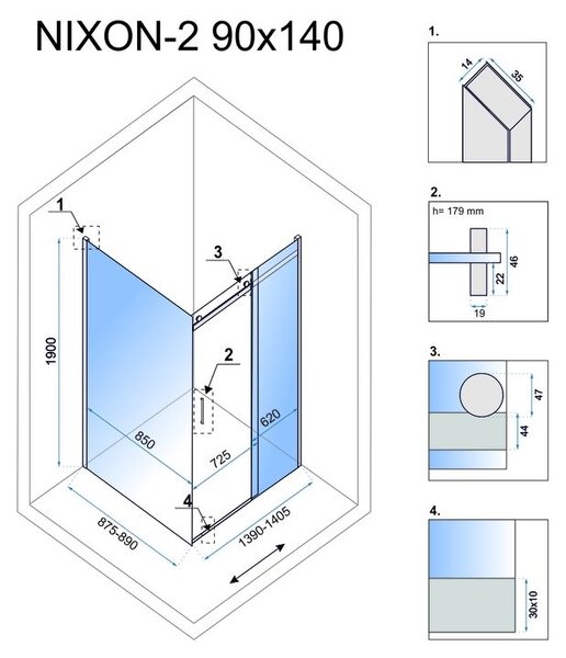 Shower enclosure Rea Nixon 140x90