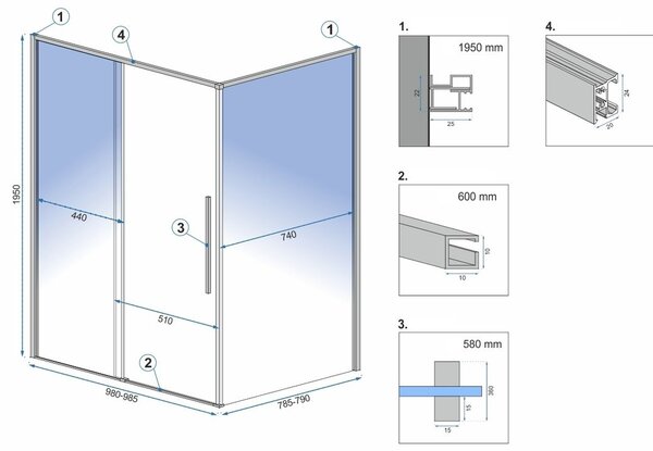 Shower enclosure SOLAR GOLD 100x80