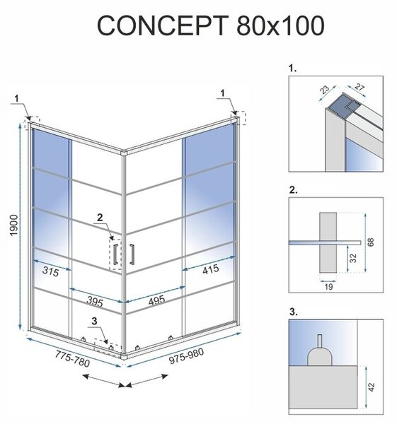 Shower enclosure Rea Concept Black 80x100