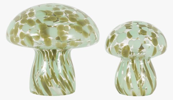 Autumnal Glass Mushrooms in Forest Green, Set of 2