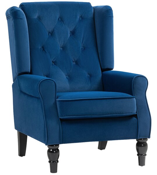 HOMCOM Wingback Accent Chair, Retro Upholstered Button Tufted Occasional Chair for Living Room and Bedroom, Blue