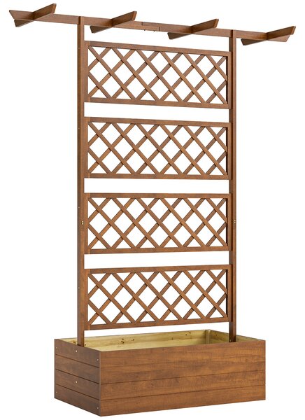Outsunny Planter Box with Wooden Decorative Trellis Raised Bed for Climbing Plants, Garden and Patio Use, Orange Aosom UK