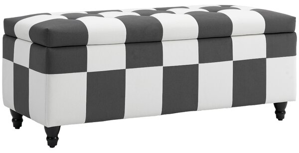 HOMCOM 114 x 47 x 47cm Velvet Storage Ottoman, Button-tufted Footstool Box, Toy Chest with Lid for Living Room, Bedroom, Dark Grey and White