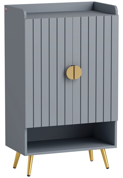 HOMCOM Modern Shoe Cabinet with 2 Doors, Open Shelf and Adjustable Shelves, 15 Pair Hallway Shoe Cupboard, Entryway Storage Unit, Light Grey