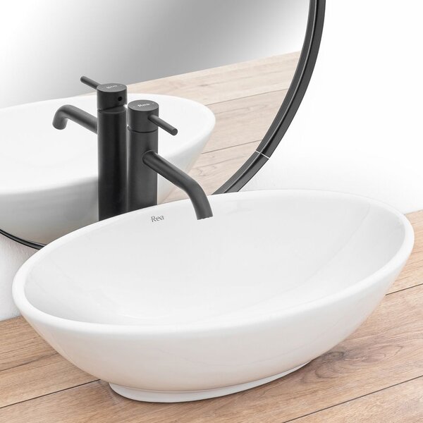 Set Countertop washbasin Pamela white + Bathroom faucet Lungo black matt + Plug uniwersalny black matt