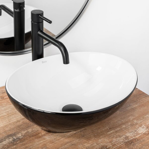 Set Countertop washbasin Sofia black white + Bathroom faucet Lungo black matt + Plug uniwersalny black matt