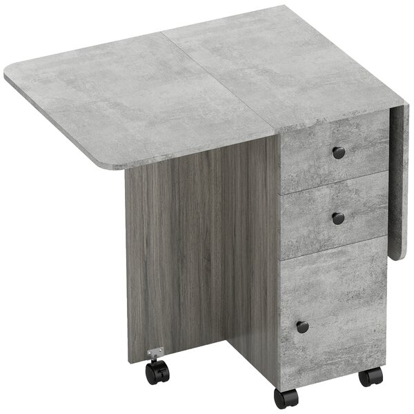 HOMCOM Foldable Dining Table, Drop Leaf Table with Drawers and Storage Cabinet