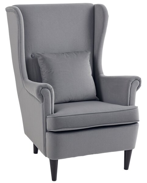 HOMCOM Modern Accent Chair, Upholstered Wingback Armchair with High Backrest and Pillow, Velvet-Feel Fabric Reading Chair with Solid Wood Legs for Living Room, Bedroom, Home Office, Dark Grey
