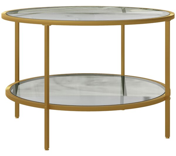 HOMCOM Round Coffee Table with Storage, 2-Tier Tempered Glass Coffee Table with Steel Frame for Living Room, Gold Tone