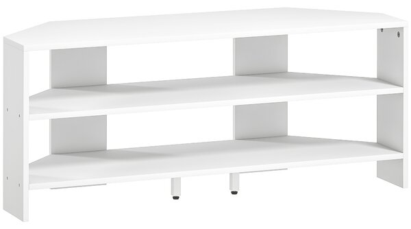 HOMCOM Corner TV Stand with 2 Open Shelves for 47 Inch TV - White