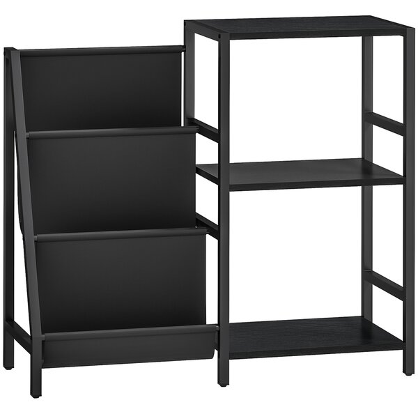 HOMCOM 3-Tier Record Player Stand, End Table for Living Room, Bedroom - Black Wood Effect
