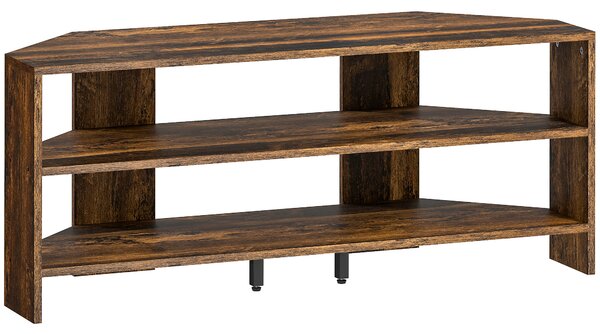 HOMCOM Corner TV Stand with 2 Open Shelves for 47 Inch TV - Rustic Brown