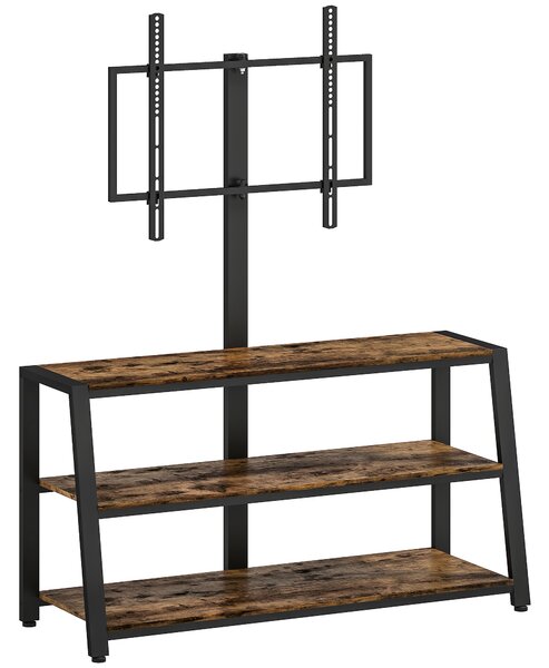 HOMCOM TV Stand Cabinet with Swivel Bracket for 32 - 65 Inch TVs, Industrial TV Cabinet with Open Shelves, Cable Management, Trapezoid-Shaped Steel Frame for Living Room, Bedroom, Rustic Brown