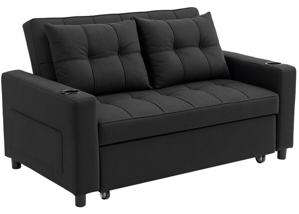 HOMCOM Two-Seater Pull-Out Sofa Bed - Black