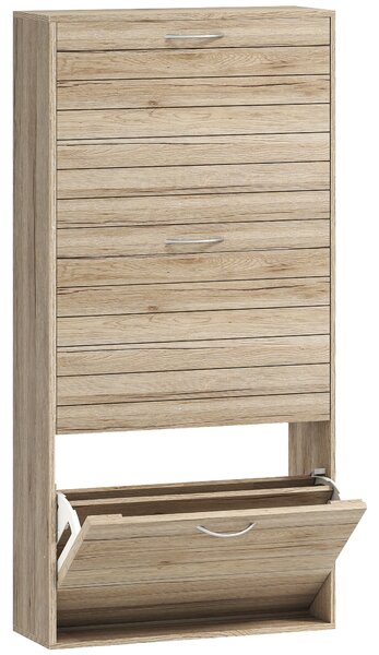 HOMCOM 12-Shoe Flip Drawer Storage Cabinet - Brown Wood-Effect