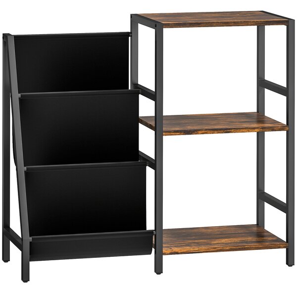 HOMCOM 3-Tier Record Player Stand, End Table for Living Room, Bedroom - Rustic Brown
