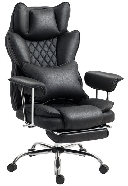 HOMCOM Leathaire Reclining Office Chair with Lumbar Support Pillow - Black