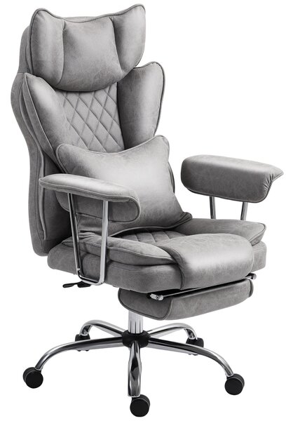 HOMCOM Leathaire Reclining Office Chair with Lumbar Support Pillow - Grey
