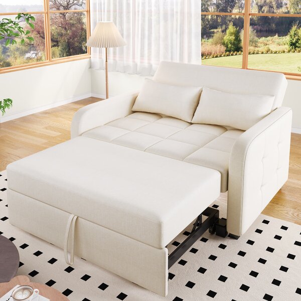 Multifunctional Folding Sofa Bed with Adjustable Backrest and 2 Cushions, Daybed Ideal for Small Flats, 127L x 75-180W x 94H cm, Light Grey Aosom UK