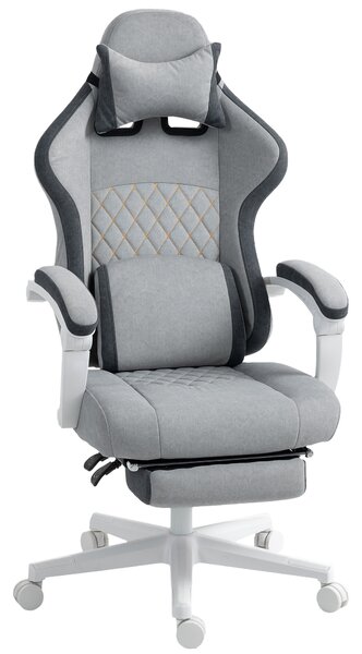 HOMCOM Ergonomic High Back Gaming Chair for Adults, Printed Velvet Computer Recliner Chair with Footrest, Lumbar Support, Adjustable Height and 360° Swivel Seat for Office or Gaming, Grey