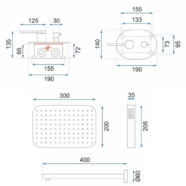 Shower set REA OVAL Black BOX