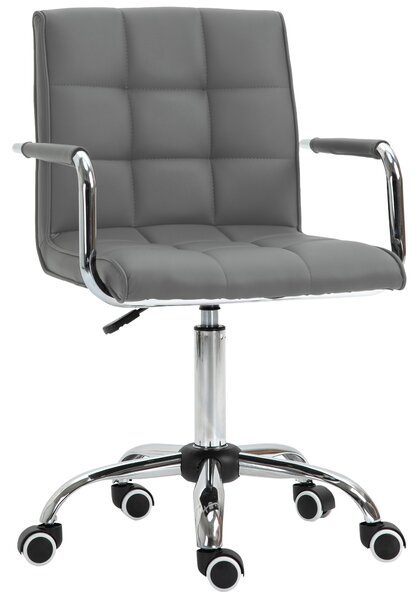 Vinsetto Mid Back PU Leather Home Office Desk Chair Swivel Computer Chair with Arm, Wheels, Adjustable Height, Grey Aosom UK