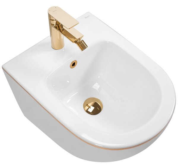 Set Toilet bowl WC CARLO Mini Flat + bidet CARLO Mini White Gold Edge