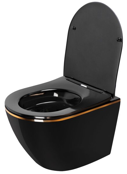 Toilet bowl Rea CARLO Mini Rimless Duroplast Flat Black Gold Edge