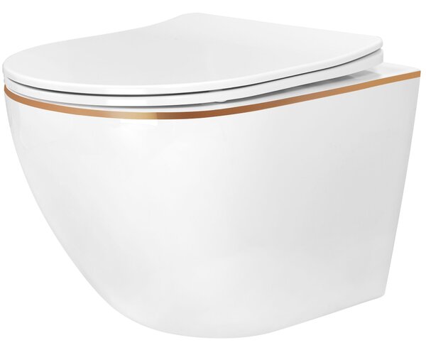 Set Toilet bowl WC CARLO Mini Flat + bidet CARLO Mini White Gold Edge